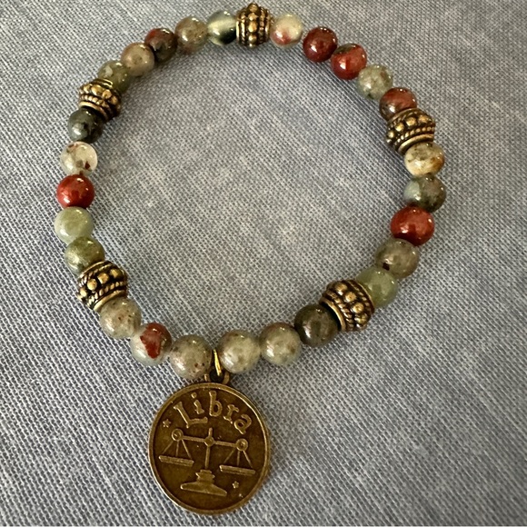 Bloodstone bracelet with bronze Libra charm. Natural agate beads. - Picture 4 of 5